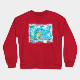 St Lucia Illustrated Travel Map With Roads Crewneck Sweatshirt